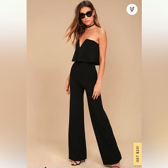 Lulus Power Of Love Black Strapless V Neck Jumpsuit Size XS - Picture 3 of 11